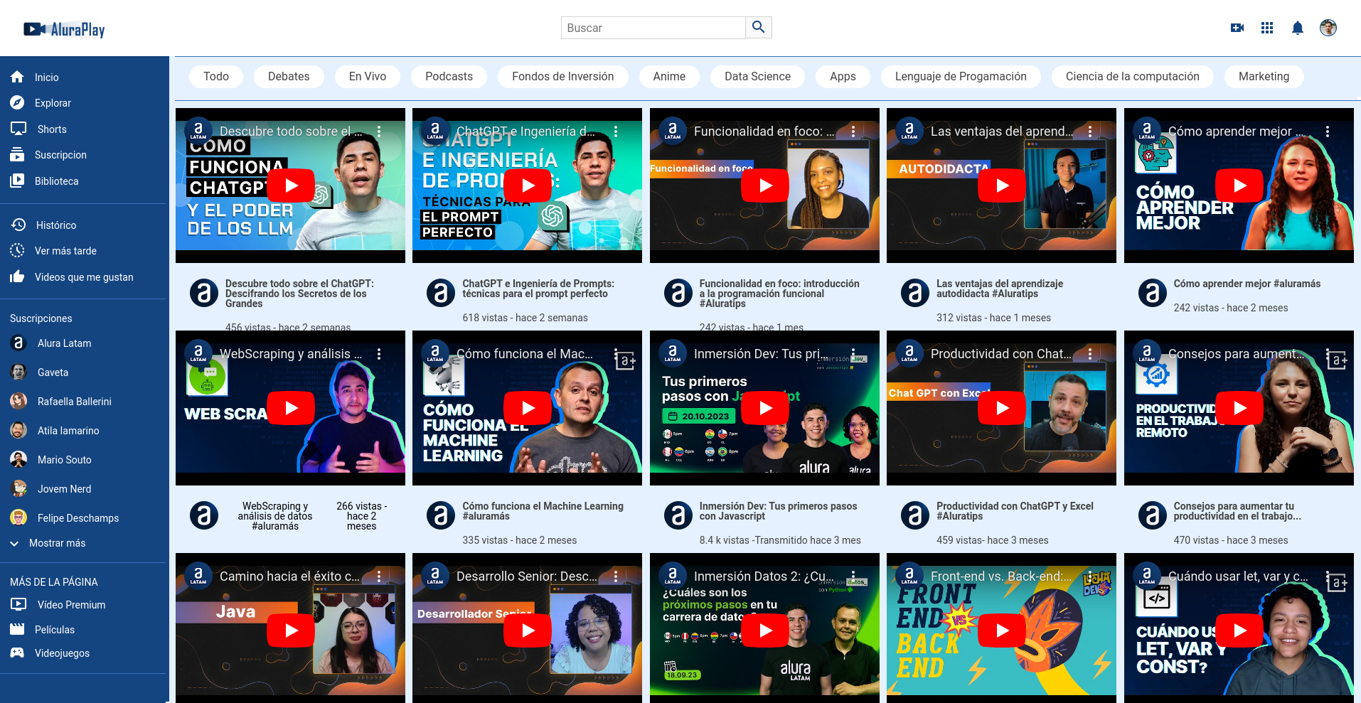 Image of web page aluraplay